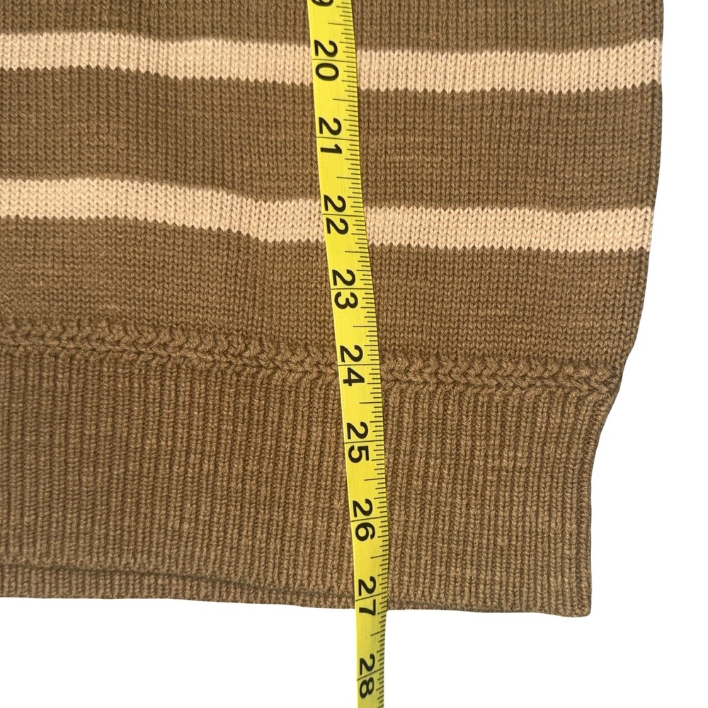 LL Bean Signature Mens Striped Cotton Crewneck Raglan Sweater Brown Cream Medium - Picture 7 of 8